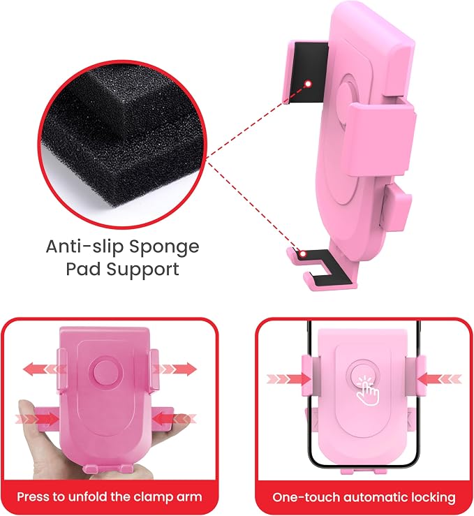 Baby Stroller Phone Holder, Bike Phone Holder, Shopping Cart, Motorcycle Phone Mount, Golf Cart, Push Cart, Treadmill, Universal- iPhone, Cell Phone Clamp (Pink)