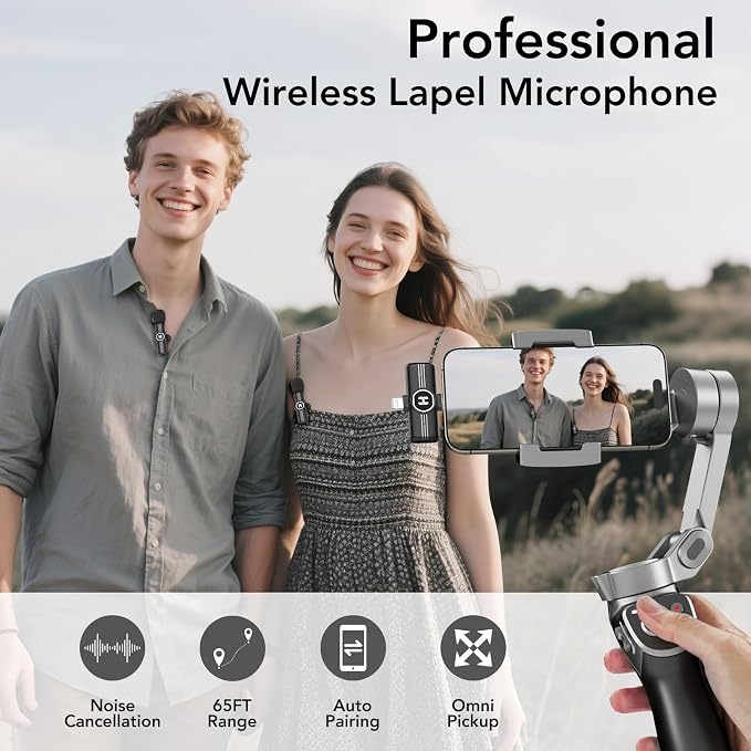 Mini Wireless Lavalier Microphone for iPhone, iPad, Android Phone - Noise Reduction Lapel USB C Bluetooth Mic for Recording, Clip on Omni Lav Mic for Video Recording, Tiktok, YouTube, Vlog
