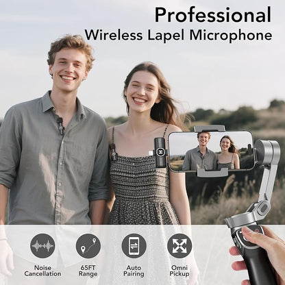 Mini Wireless Lavalier Microphone for iPhone, iPad, Android Phone - Noise Reduction Lapel USB C Bluetooth Mic for Recording, Clip on Omni Lav Mic for Video Recording, Tiktok, YouTube, Vlog