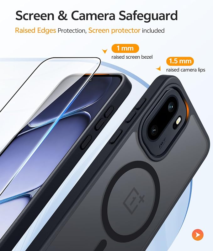 FNTCASE for Oneplus 15R Case: Magnetic Matte Translucent Frosted Slim Shockproof Cell Phone Cover | Durable Screen Protector | Military Grade Protection Drop Proof Protective Cases, 6.83 inches