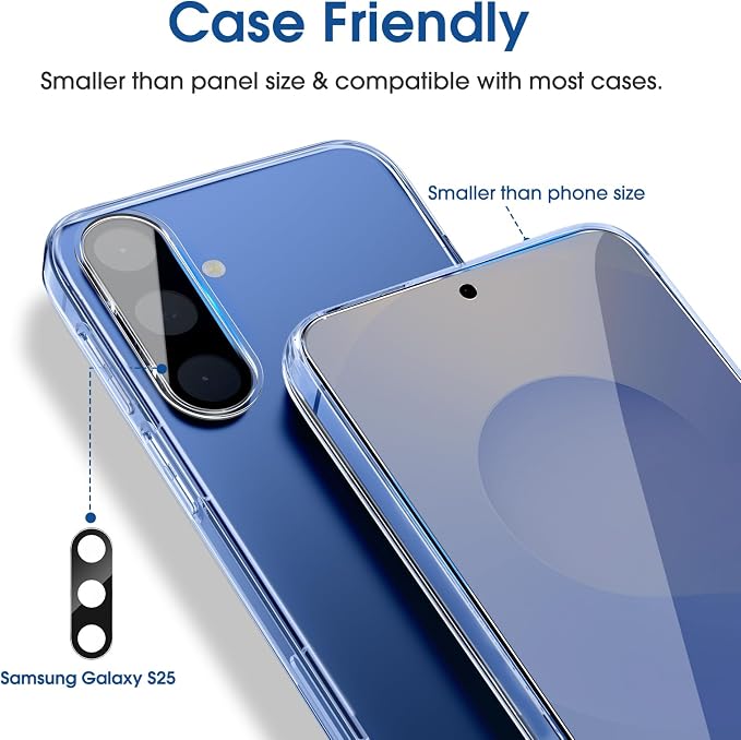 amFilm Auto-alignment OneTouch for Samsung Galaxy S25 6.2'' Screen Protector + Camera Lens Protector, Tempered Glass, 30 seconds Installation, Bubble Free, Case Friendly, Anti-Scratch [2+2 Pack]