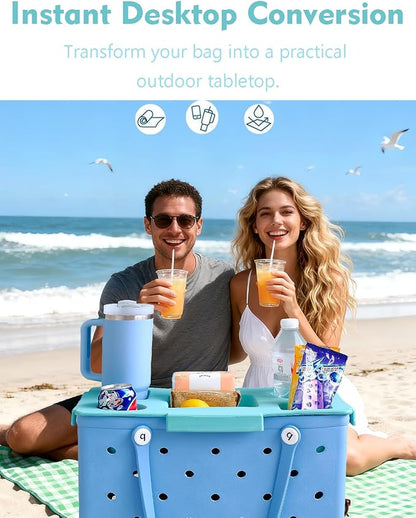 Top Cup Phone Holder Tray Storage Lid for Stanley Compatible with Bogg Bag XL Cover, Cup Organizer Holder Waterproof Silicone Multifunctional Storage Box for Outdoor Beath Camping Travel (Green, XL)