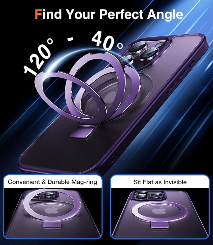 Chicfun 3-in-1 [Magnetic+Kickstand+Ring Holder] for iPhone 15 Pro Max Case Stand Ring Holder Compatible with MagSafe, Military Shockproof Protective Matte iPhone 15 Pro Max Phone Case Kickstand Cover