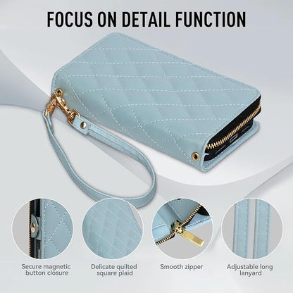 Rssviss Crossbody Case for iPhone 17 Pro Max Case Wallet, RFID Blocking Leather with Card Holder Kickstand, Handbag Zipper Flip Cover with Wrist Strap for iPhone 17 Pro Max Men Women 6.9", Blue
