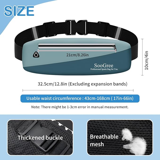SooGree Slim Fanny Packs for Women Men,Waterproof Waist Pack with Reflective Strip Adjustable Strap,Running Belt for Sports Workout Cycling Hiking, Casual Hands-Free Wallets Phone Bag