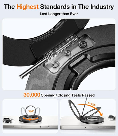TORRAS Upgrade Gen2.0 (Dual-Ring) Fit for MagSafe Phone Grip Ring Holder, Kickstand Magnetic, Compatible with MagSafe Accessories for iPhone 16/15/14/13/12/11 Samsung, Google, Android, Matte Black