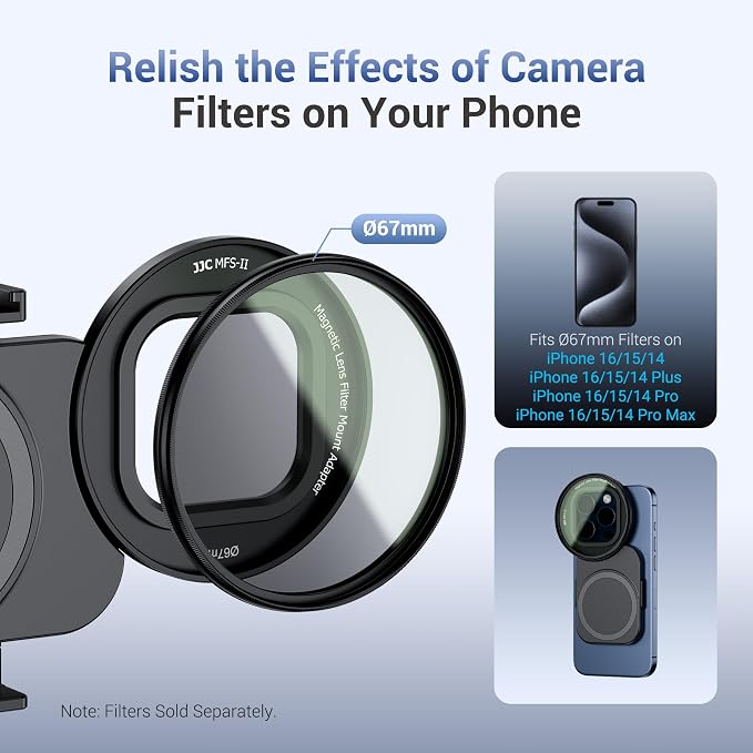 67mm Phone Lens Filter Adapter Mount for iPhone 16 15 14 Pro Pro Max Plus, Double-Sided Magnetic Phone Lens Filter Ring with 1/4-20" Screw & Cold Shoe Mount Pull-Out to fit 16 15 Pro Max (No Filters