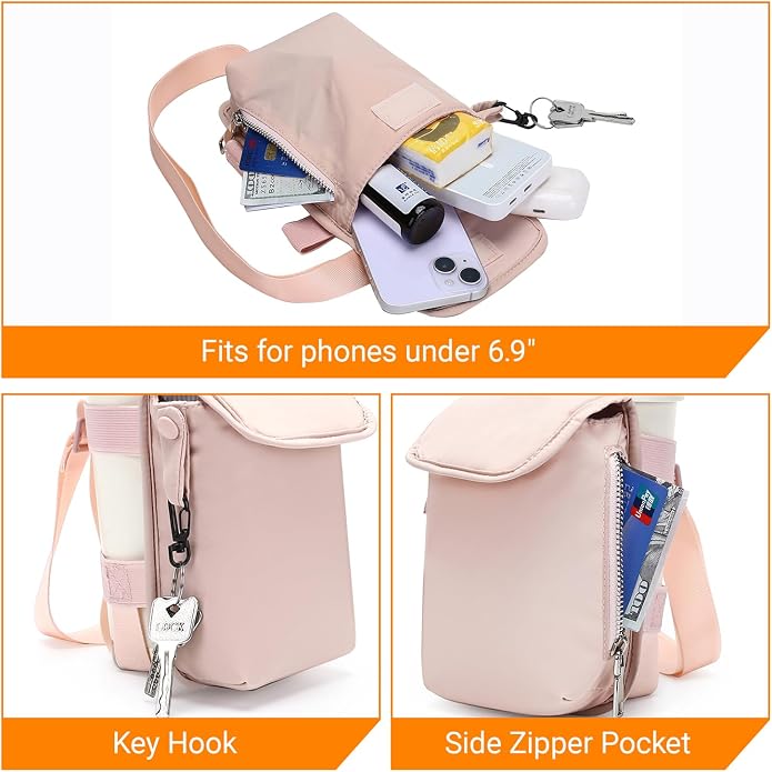 Herald Mini Phone Crossbody Bag with Water Bottle Holder, Water Bottle Carrier Bag with Strap for GYM, Hiking, Cycling