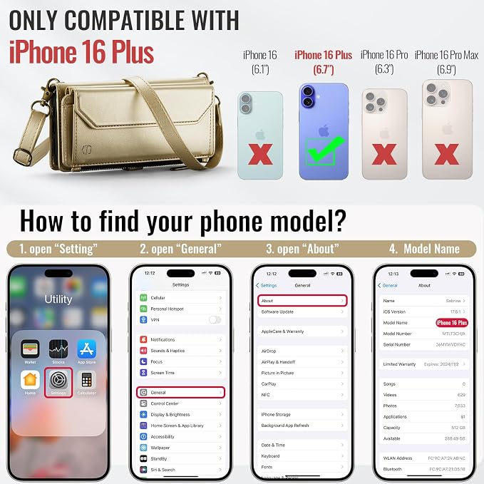 Strapurs Wallet Case Compatible with iPhone 16 Plus 6.7" RFID Blocking 10-Card Holder Soft PU Leather Magnetic Snap Shoulder Strap Zipper Pocket Phone Case Fit for iPhone 16 Plus - Gold