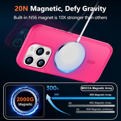 MOCCA Strong Magnetic for iPhone 14 Pro Case, [Compatible with Magsafe][13FT Military Drop Protection] Slim Translucent Matte Shockproof Case for iPhone 14 Pro Phone Case 6.1'', Hot Pink