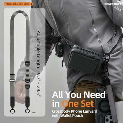 Phone Lanyard Crossbody, Clip and Go Phone Strap Crossbody, Adjustable Cell Phone Strap with Detachable Pouch for All Smartphones, Gray