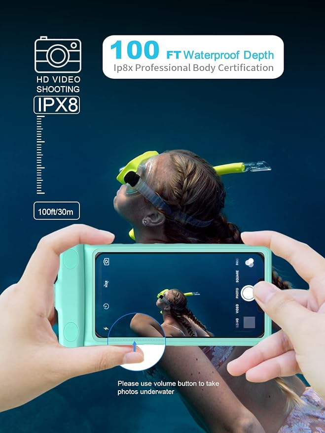 wellhouse Waterproof Phone Pouch, Waterproof Phone Case for iPhone 17 16 15 14 13 Pro Max XS Samsung, IPX8 3D Cellphone Dry Bag Beach Essentials (2 Pack -Earl Blue & Green 7.0", 7 inch)