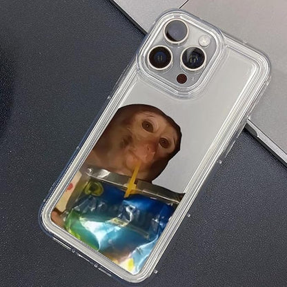 Monkey Phone Case, Funny Monkey Phone Cases, Monkey Drinking Phone Case, for iPhone 16/15/14/13/12/11 Promax (Transparent B,for iPhone 12Pro)