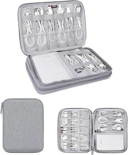 Electronics Organizer, Jelly Comb Electronic Accessories Case Portable Double Layer Cable Storage Bag for Cell Phone, Data Line, Power Bank, USB Flash Drive and More (Gray, Single layer/Small)