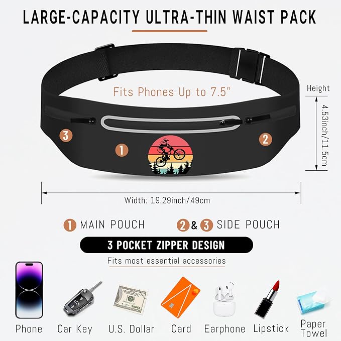 Mountain Tree Bicycle Running Belt Waist Pack Bag for Men Women,Runner Fanny Pack with 3 Pouches,Waterproof Reflective Running Bag Phone Holder for Jogging Hiking Traveling Gym,runner gifts for women