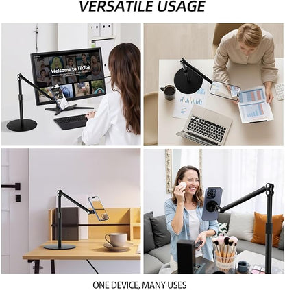 Magnetic Overhead Phone Stand for Desk - 360° Swivel & Tilt with MagSafe Compatible Holder, Cell Phone Stand Magnet Quick Mount for Recording, Cooking, Painting, Zoom Meetings, TikTok Live & Gaming