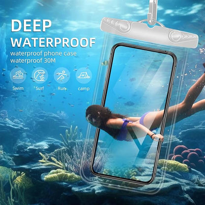 Waterproof Phone Pouch, New Lock Design Waterproof Phone case with Lanyard IPX8 Waterproof Dry Bag Universal Beach Cruise Essentials White