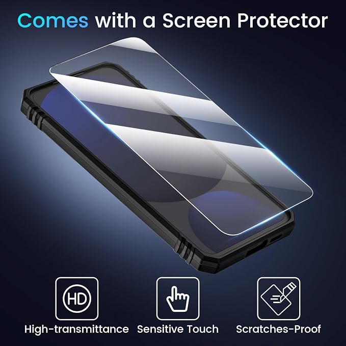Caka for Samsung Galaxy S24 FE Case [HD Screen Protector] [Full Camera Lens Cover] [360°Rotated Kickstand Ring] [Heavy Duty Protection] Hard Rugged Protective Phone Cover for S24 FE - Black