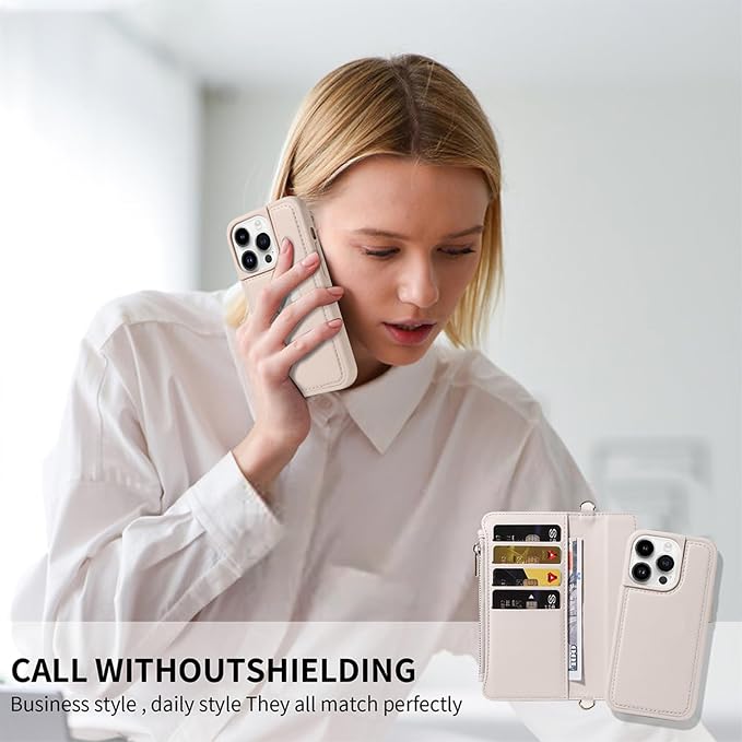 for iPhone 16 Pro Max(6.9 inches) Detachable Wallet Case with Crossbody.Multi-Function 2 in 1 Magnetic Wallet Case with Card Holder.Flip Strap Zipper Phone Case with Shoulder Straps