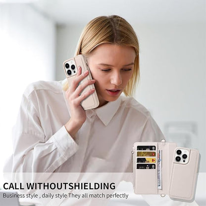 for iPhone 16 (6.1 inches) Detachable Wallet Case with Crossbody.Multi-Function 2 in 1 Magnetic Wallet Case with Card Holder.Flip Strap Zipper Phone Case with Shoulder Straps
