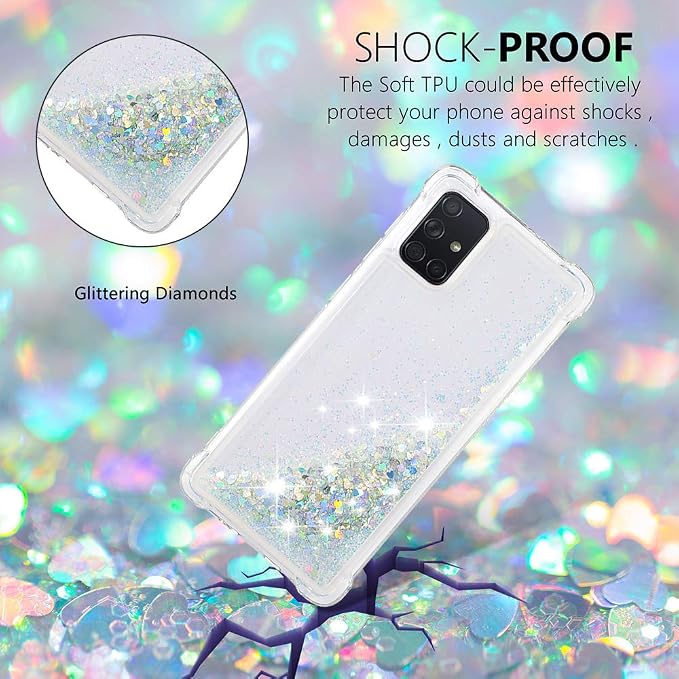 Liquid Phone Case für Galaxy A71 Glitter, Women Girls Bumper Case Bling Waterfall Liquid Case Resistant Silicone Back Case Glitter Protective Cover Shockproof Compatible with Samsung Galaxy A71