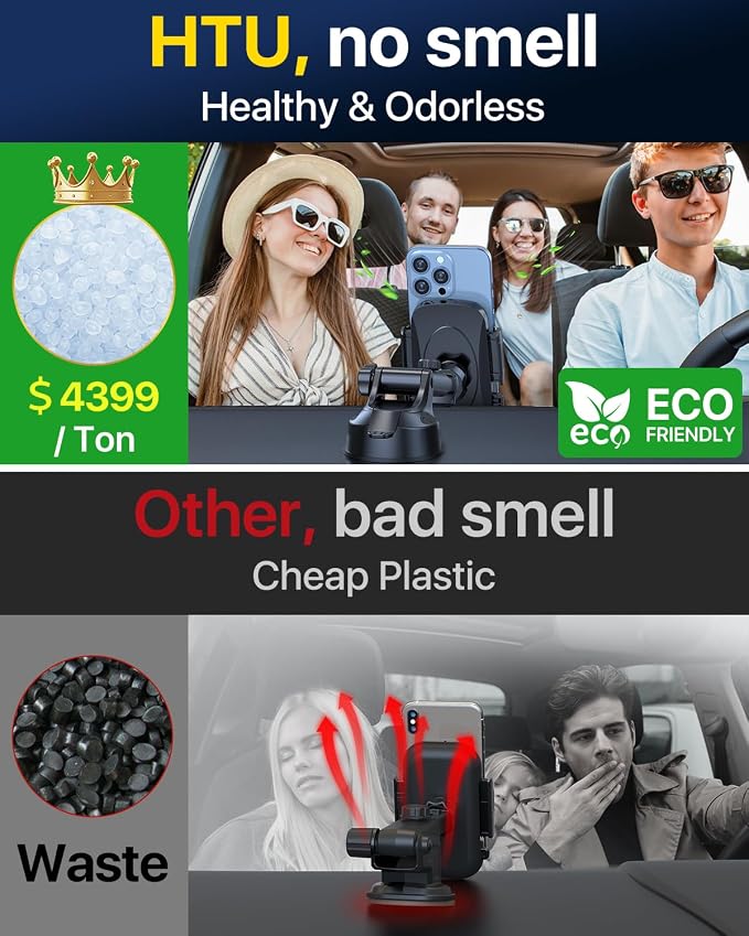 HTU 𝟐𝟎𝟐𝟔 𝐔𝐩𝐠𝐫𝐚𝐝𝐞𝐝 [True Military-Grade] Car Phone Holder【Safety Certs & No Smell】 Cell Phone Holder for Car Mount for Dashboard Windshield Air Vent Long Arm Thick Case,Green