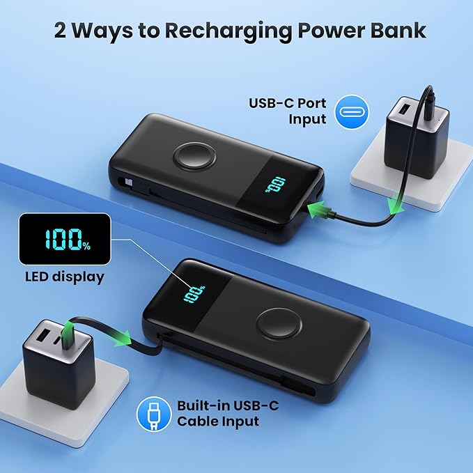 AONIMI Portable Charger 40800mAh Power Bank with 2 Built in Cables and Apple-Watch Charger, 25W PD Fast Charging USB C Battery Pack, 5 Output 2 Input Phone Charger for iPhone 17/16/15,Android