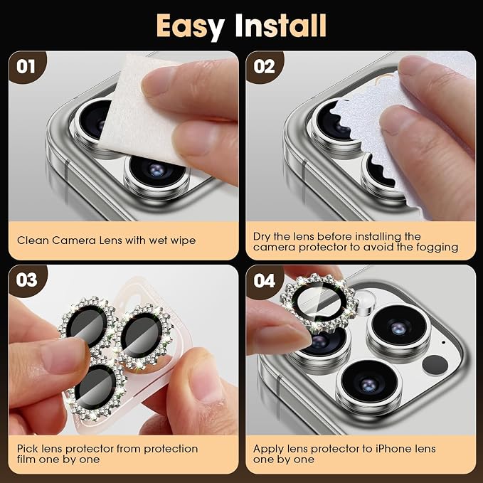 Xfilm for iPhone 16 Pro/16 Pro Max Camera Lens Protector Bling Individual Gear Design Diamond Ring 9H Hardness Scratchproof Protector, Stylish Phone Accessories, Case Friendly (Gray)