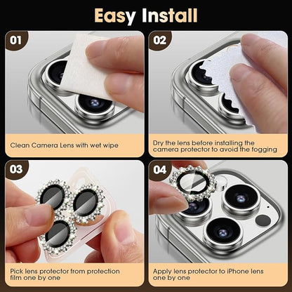 Xfilm for iPhone 16 Pro/16 Pro Max Camera Lens Protector Bling Individual Gear Design Diamond Ring 9H Hardness Scratchproof Protector, Stylish Phone Accessories, Case Friendly (Gray)