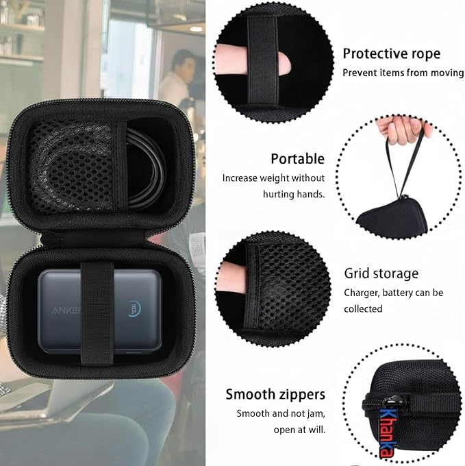 khanka Hard Case for Anker Nano 10000mAh 45W/A1665/A1664 Power Bank,Black | EVA Hard Shell, Easy Carry Handle, Secure Custom Fit for Anker Nano Power Bank, 10,000mAh Portable Charger, Case Only