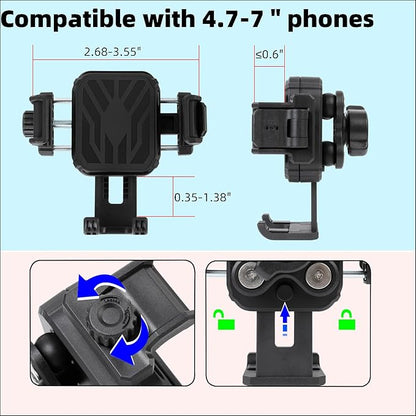 Universal Phone Mount Holder for Car, Truck, Boat - Vibration Dampener, Aluminum AMPS Square Base, Medium Arm, 1s Quick Lock/Release, Camera Friendly, Fits 4.7-7.2" Smartphones