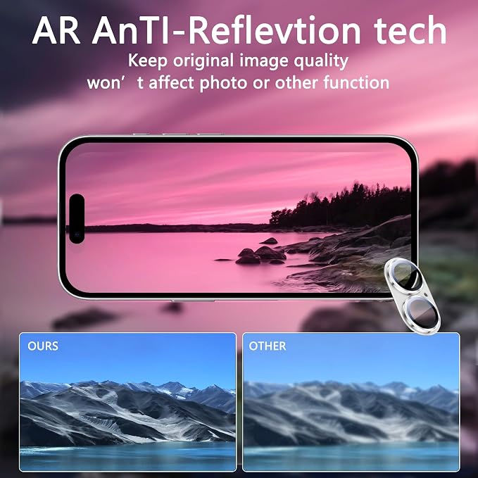2 Pack Camera Lens Protector for iPhone 17,Metal AR Tempered Glass Rear Camera Screen Cover,Anti-Scratch,Strong Adsorption,Case Friendly, Easy to Install-Silver