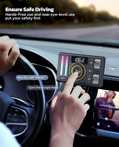 Nulaxy Bluetooth 5.3 Car Adapter with Air Vent Installation & DSP Noise Cancellation, QC3.0 & Type-C PD Car Charger Wireless FM Radio Transmitter Supports Bass & Treble Boost