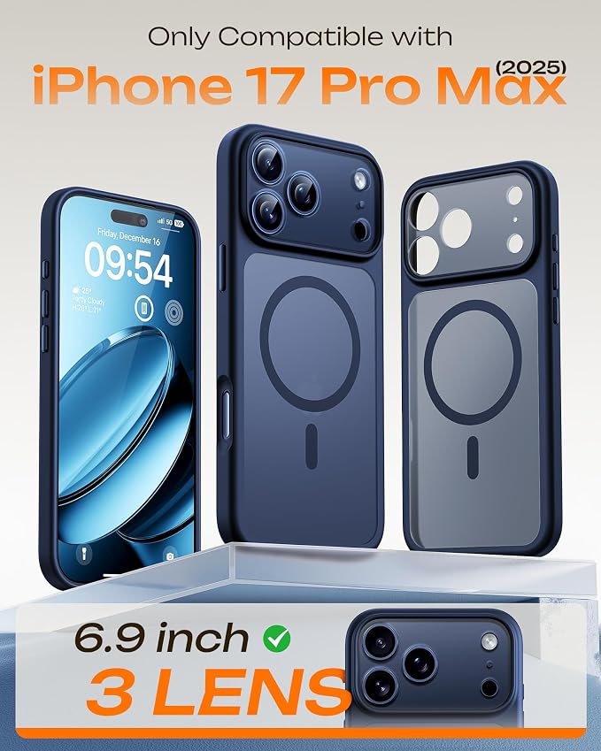 TOCOL for 17 Pro Max Case, Built-in Magnetic Ring, Compatible with Magsafe, Translucent Matte Phone Case for 17 ProMax 6.9 inch (Dark Blue)