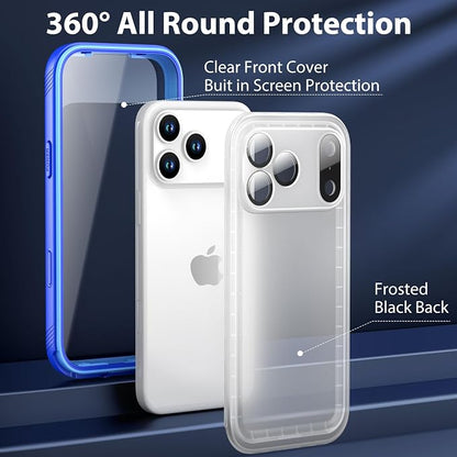 SPORTLINK for Waterproof iPhone 17 Pro Max Case - Built in Screen Protector/Full Body Dustproof/Shockproof/Dropproof/IP68 Underwater for iPhone 17 Pro Max Case 6.9 inch Blue/Frosted Clear