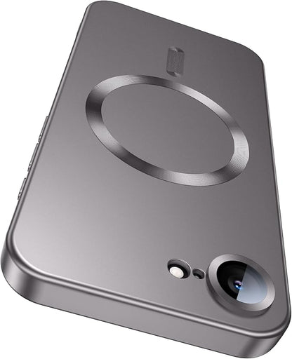 Magnetic for iPhone 17e Case/iPhone 16e Case [Compatible with MagSafe][Built-in Camera Lens Protector] Slim Soft Silicone Bumper Shockproof Metallic Luster 17e Phone Case (Gray)