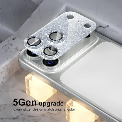 Choiche Compatible for iPhone 17 Pro Camera Lens Protector, Bling Camera Cover with 9H Tempered Glass Lens Screen Protector Metal Ring Decoration Accessories 6.3-inch (Glitter-Silver)