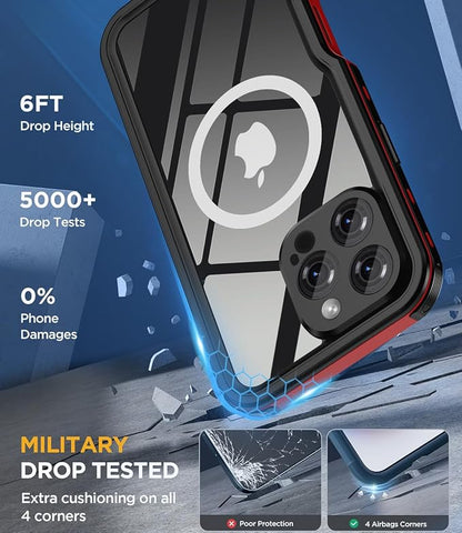 for iPhone 16 Pro Case Waterproof | Shockproof Dust Proof Phone Case Cover with Screen Protector - Red