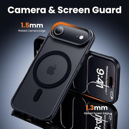 3 in 1 for iPhone Air Case Matte Black,Fits MagSafe, Screen Protector*1 Camera Lens Protector*1,Matte Skin Feeling Back, Cover Military-Grade Protection