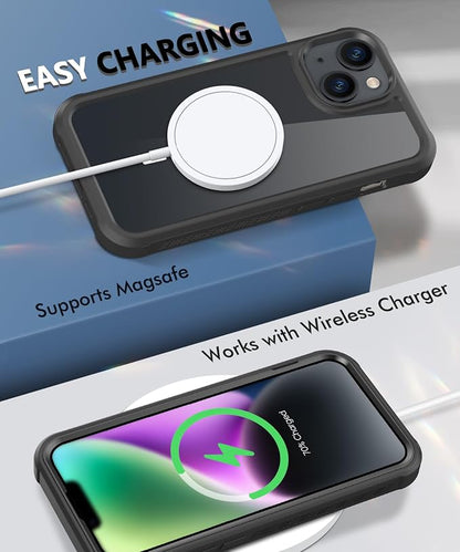 Compatible with iPhone 14 Case, Built-in Screen Protector, with Camera Lens Protector, [Compatible with MagSafe] Full Body Phone Case, Magnetic Protective Cover for 14 6.1" (Black)