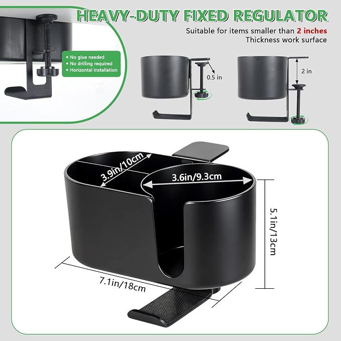 4 in 1 Desk Cup Holder Clamp on Under Desk Headphone Detachable Pen Cup Holder Hanger Caddy Organizer for Office Table, Lawn Chair, Pontoon Boat