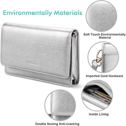 nuoku Women Small Crossbody Bag Cellphone Purse Wallet with RFID Card Slots 2 Straps Wristlet