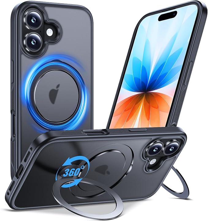 Anqrp 360° All-in-ONE Stand Case for iPhone 17 Case with Rotatable Magnetic Kickstand Ring Holder, Compatible with Mag-Safe, MIL-Grade Shockproof iPhone Phone Case Cover 6.3 inch, Black