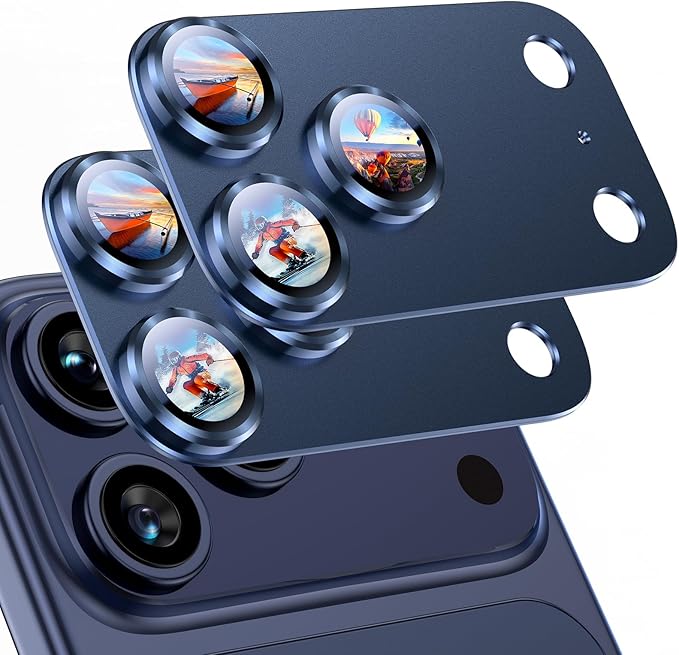 Uyiton Compatible with iPhone 17 Pro Max Camera Lens Protector - [Not Easy to Break][Strong Adsorption][Case-Friendly] Metal Tempered Glass Rear Camera Screen Cover - Deep Blue, 2 Packs