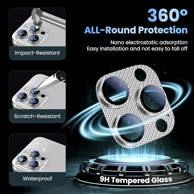 Uyiton for iPhone-16-Pro-Max/16-Pro/iPhone-14-Pro-Max/14-Pro Camera Lens-Protector: [Kevlar Weave Design][Strong Adsorption][Ultra-Thin] Metal Tempered Glass Rear Camera Screen Cover - Kevlar Silver