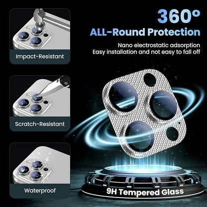 Uyiton for iPhone-16-Pro-Max/16-Pro/iPhone-14-Pro-Max/14-Pro Camera Lens-Protector: [Kevlar Weave Design][Strong Adsorption][Ultra-Thin] Metal Tempered Glass Rear Camera Screen Cover - Kevlar Silver