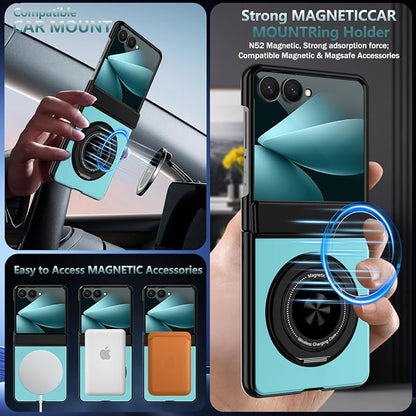 Hekodonk for Galaxy Z Flip 8 Case with 360 Rotatable Stand,[Compatible with MagSafe][Front Screen Protector],Magnetic Ring Holder with Hinge Protective Case for Samsung Z Flip 8,Bight Celeste