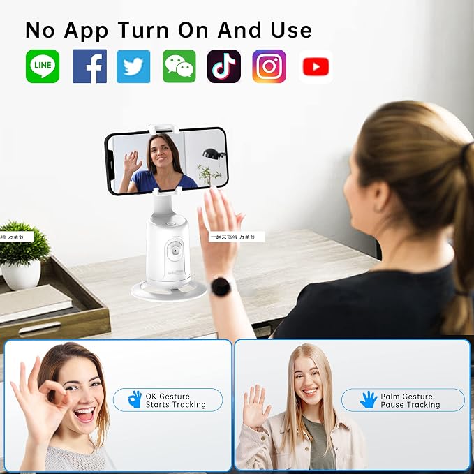 Auto Tracking Phone Holder, Auto Face Tracking Tripod, Portable All-in-one Smart Selfie Stick 360 Rotation Fast Face & Object Tracking Cameraman Robot Mount for Phone Video Vlog Live Streaming(White)