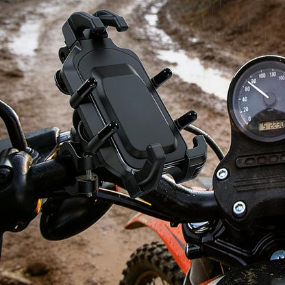 Motorcycle Phone Mount Holder with Vibration Dampener, Heavy Duty Bike Phone Holder, Anti-Shake Handlebar for Bicycle Bike Phone Holder Mount, Adjustable Fit 5.4-6.9'' Smartphone