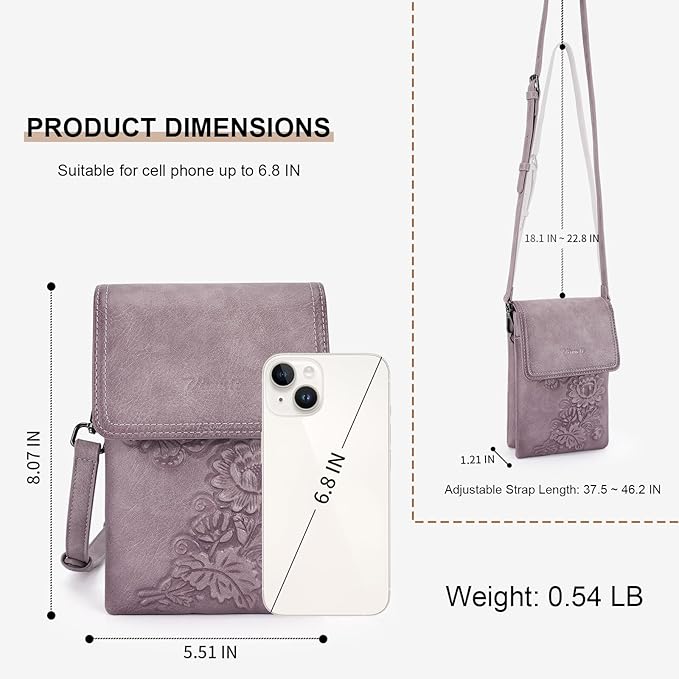 Small Crossbody Bags for Women Trendy Vegan Leather Cell Phone Bag Embossed Flower Design Wallet Purses with Strap